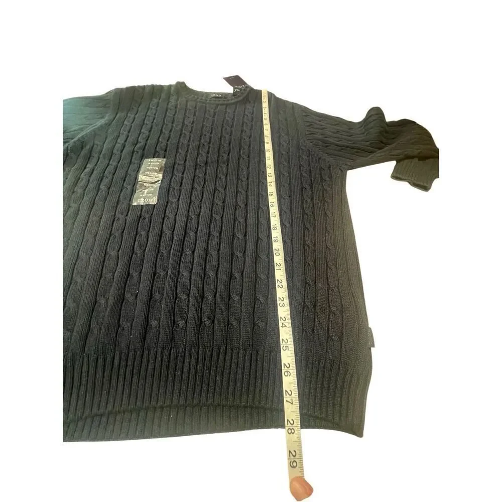 Izod Mens Cable Knit Cotton Sweater Navy Sz M NWT
